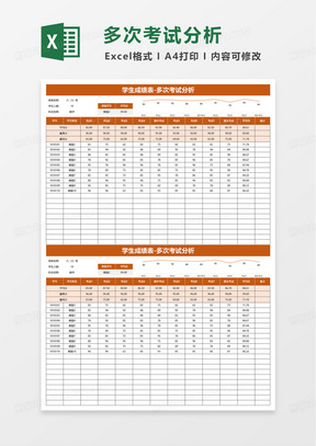 学生成绩表多次成绩分析表excel模板