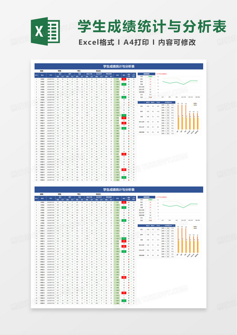 学生成绩统计与分析表excel模板