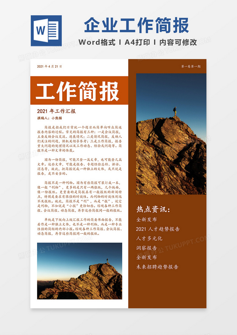 工作总结简报简约word模板