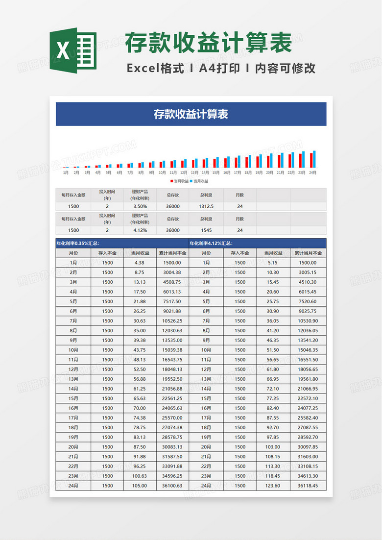 存款收益计算表excel模板