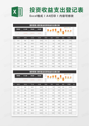 理财基金投资收益登记表excel模板