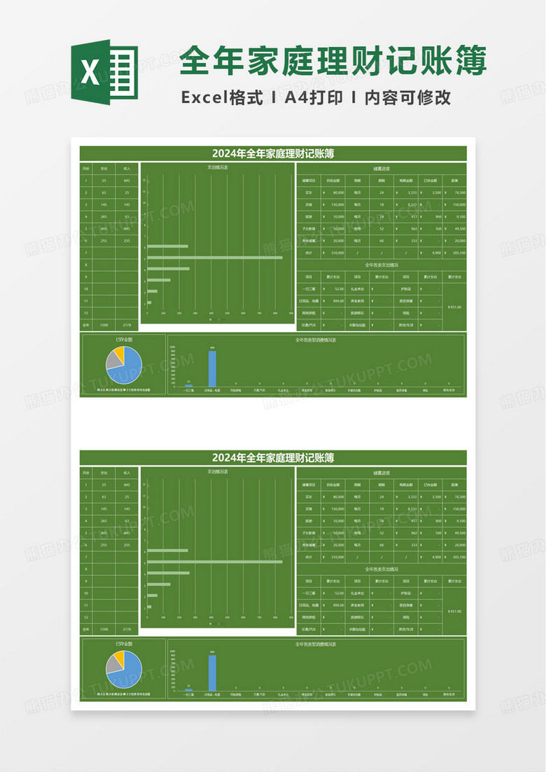 全年家庭理财记账簿excel模板