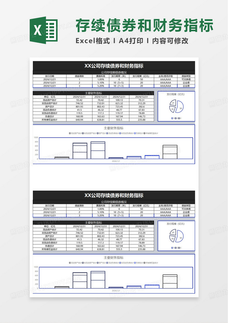 公司存续债券和财务指标excel模板