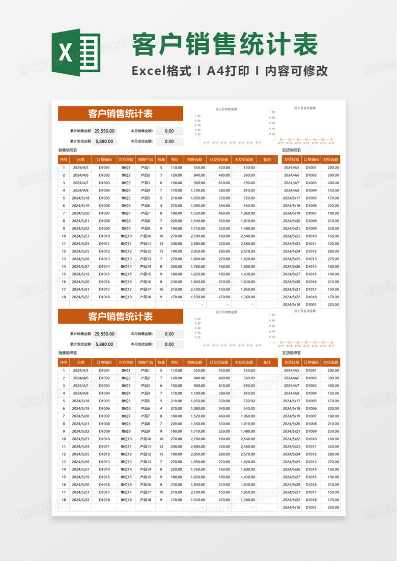 客户销售发货统计表excel模板