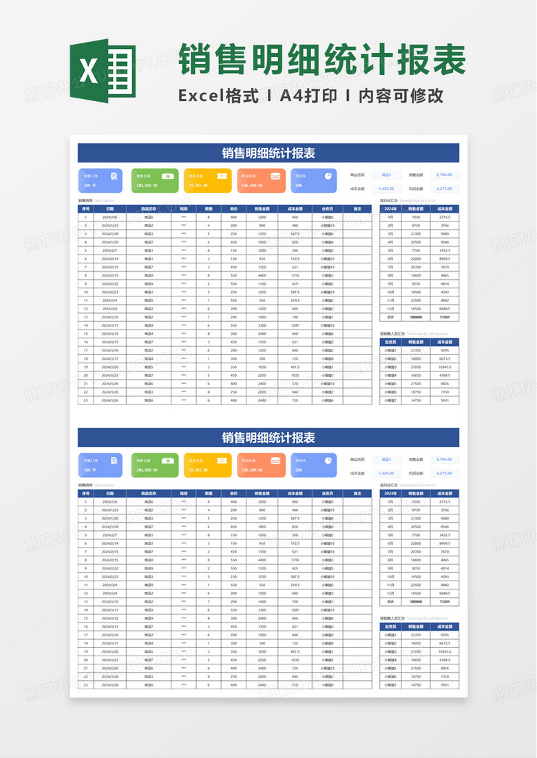 销售明细统计报表excel模板