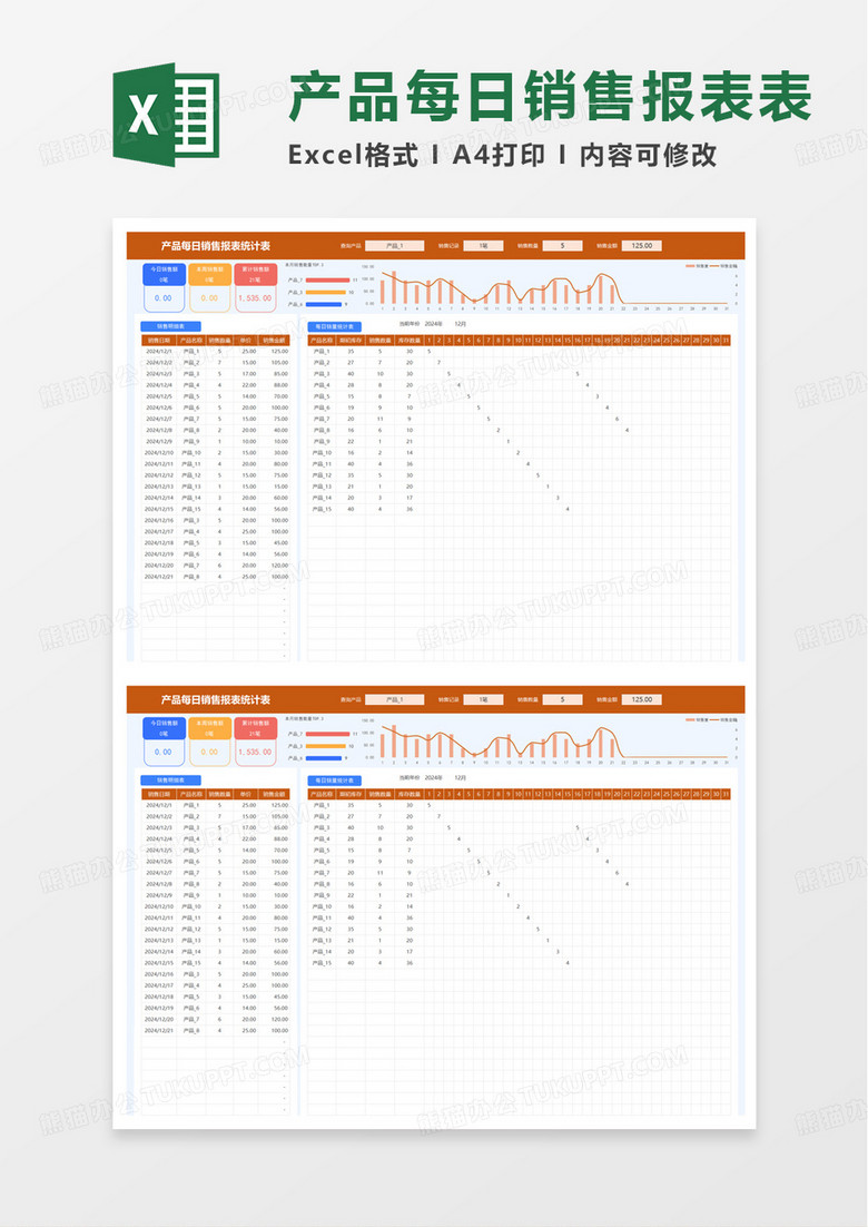 产品每日销售报表统计表excel模板