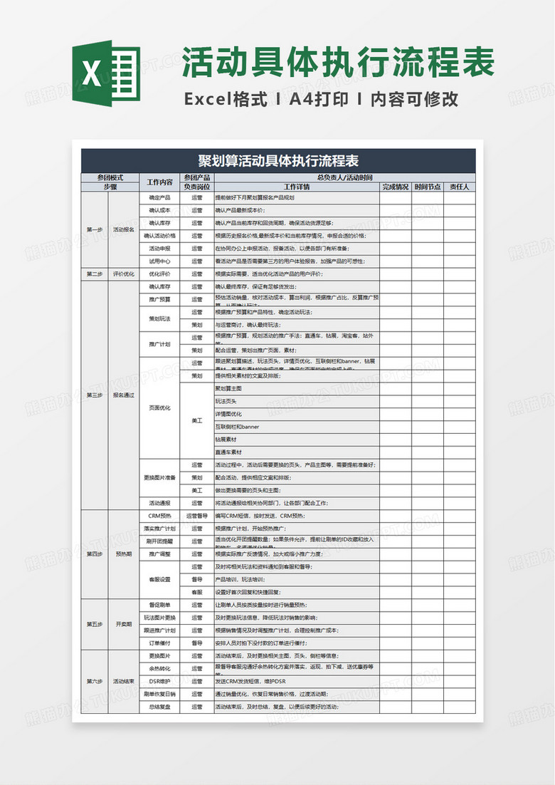 聚划算活动具体执行流程表excel模板