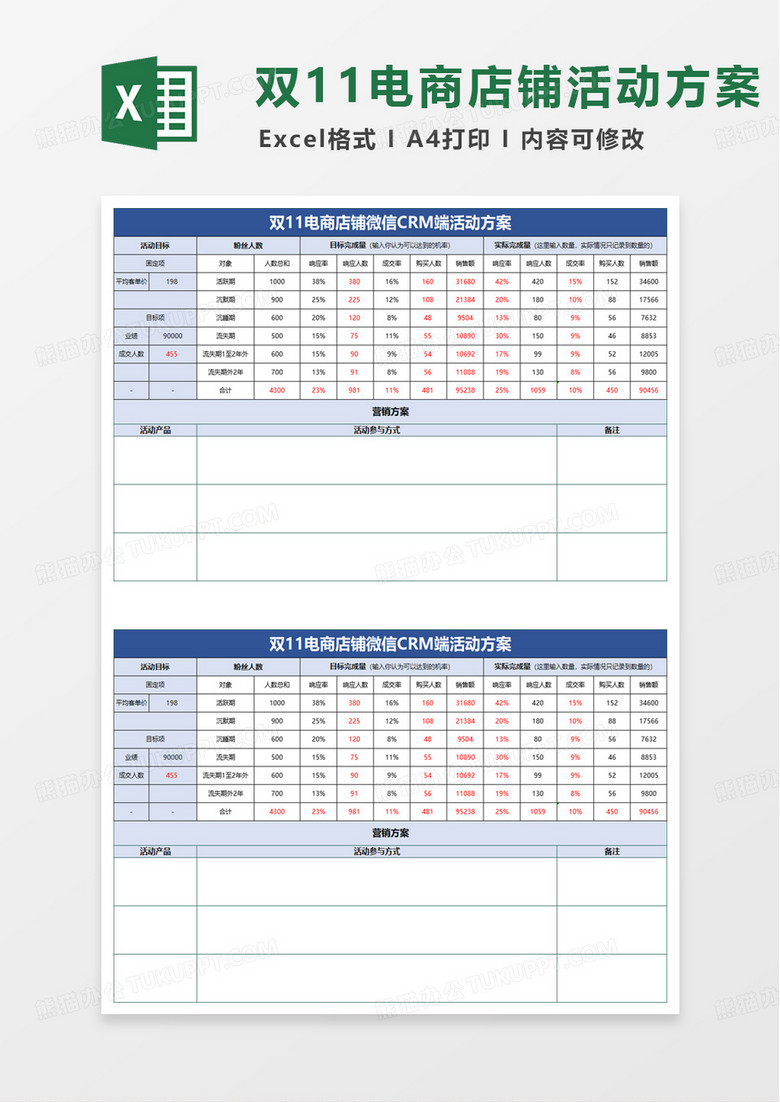 微信老客户关系维护活动管理表excel模板