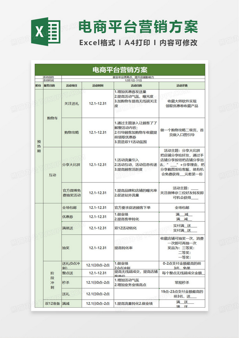 电商平台活动营销方案excel模板