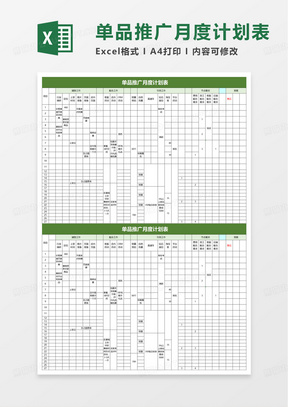 电商单品推广月度运营计划excel模板