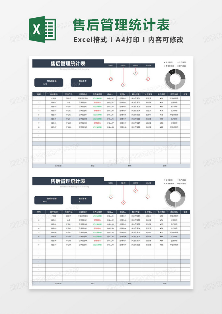 简洁售后管理统计表excel模板