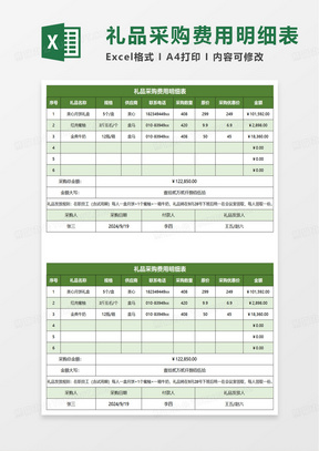 礼品采购费用明细表excel模板