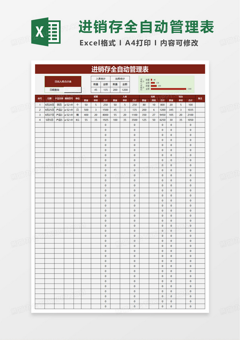 通用进销存数据统计表excel模板