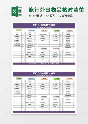 简约实用旅行外出物品核对清单excel模板