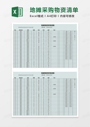 地摊采购物资清单excel模板