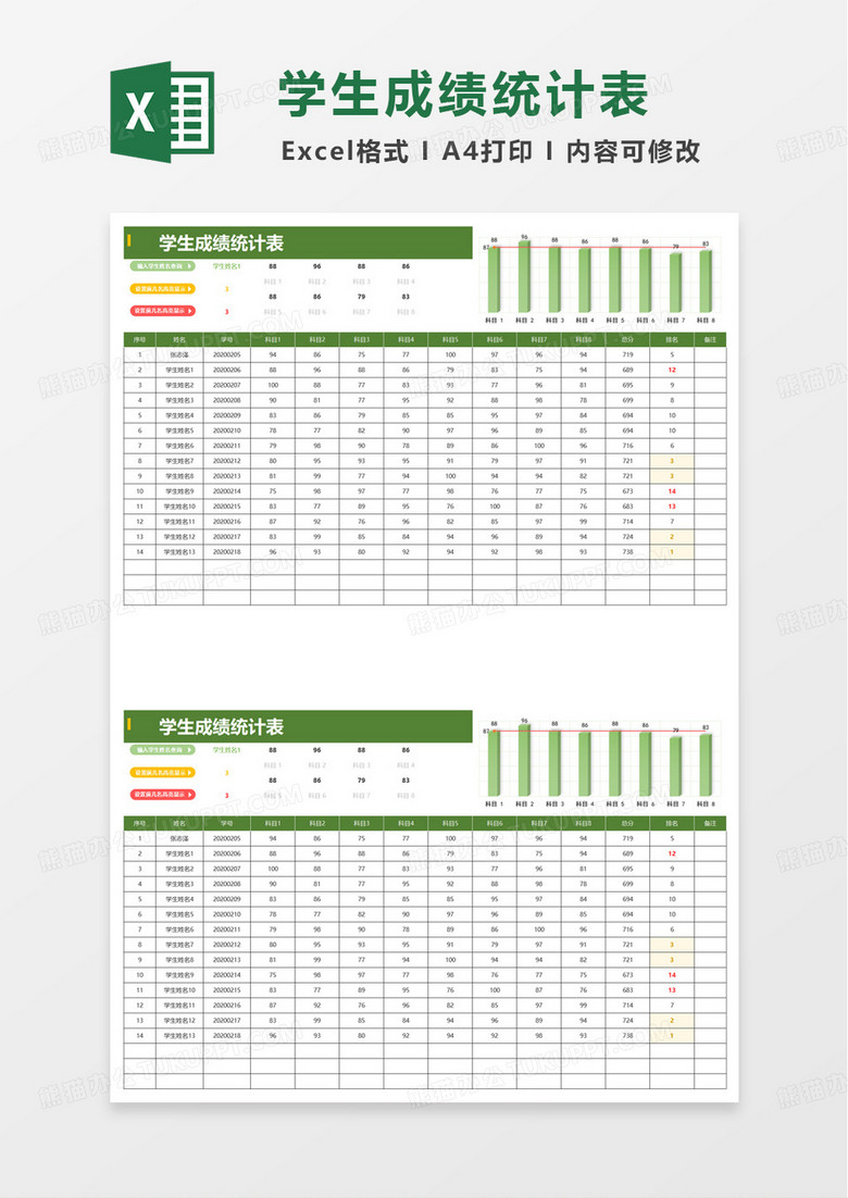 通用学生成绩统计表excel模板