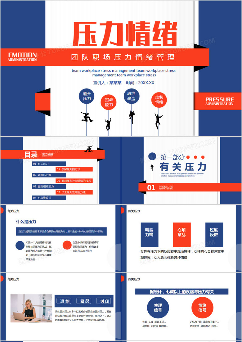 团队职场压力情绪管理动态PPT模板