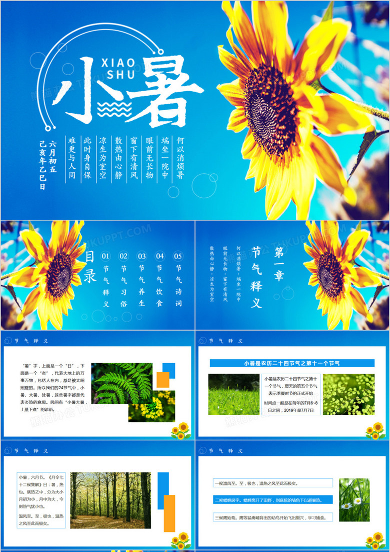 中国传统二十四节气小暑介绍动态PPT模板