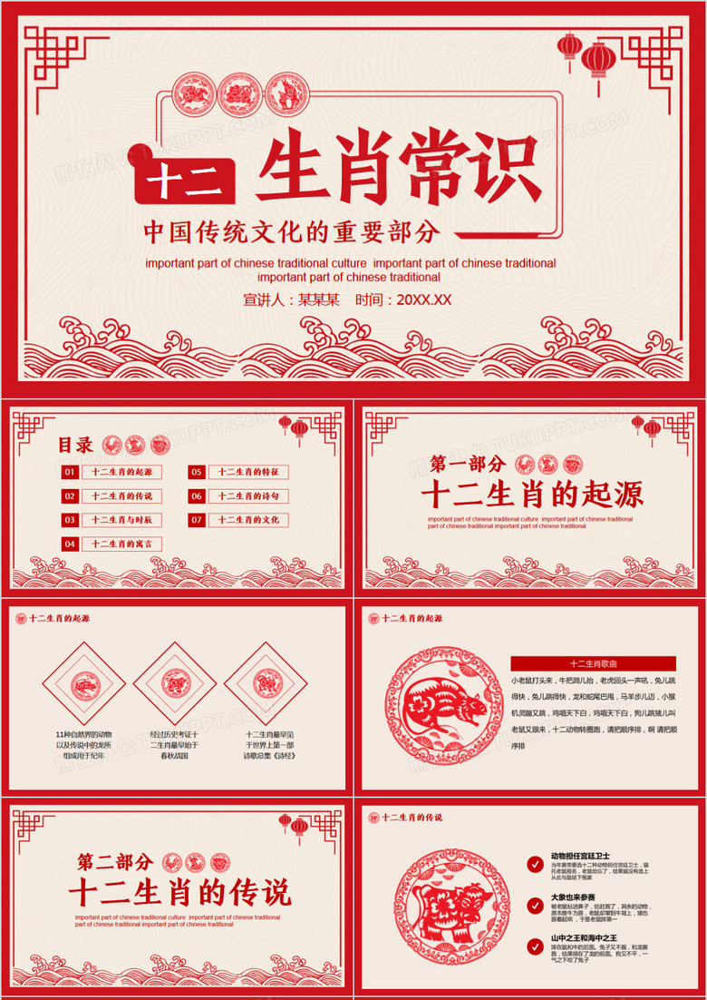 中国传统文化重要部分十二生肖常识动态PPT模板