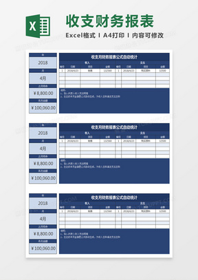 收支月财务报表公式自动统计excel模板 