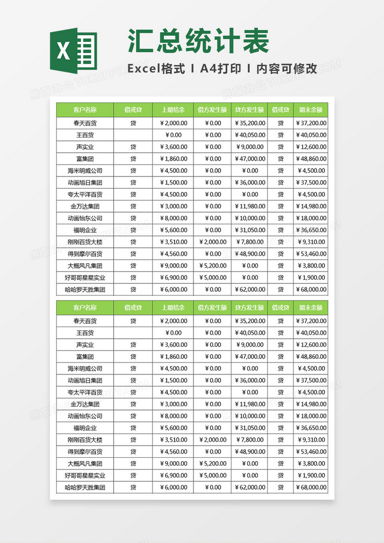 应付账款汇总统计表excel模板