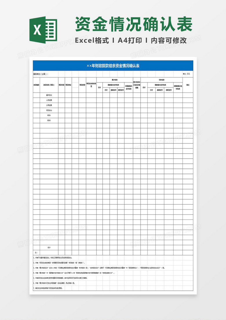 ××年财政拨款结余资金情况确认表excel模板