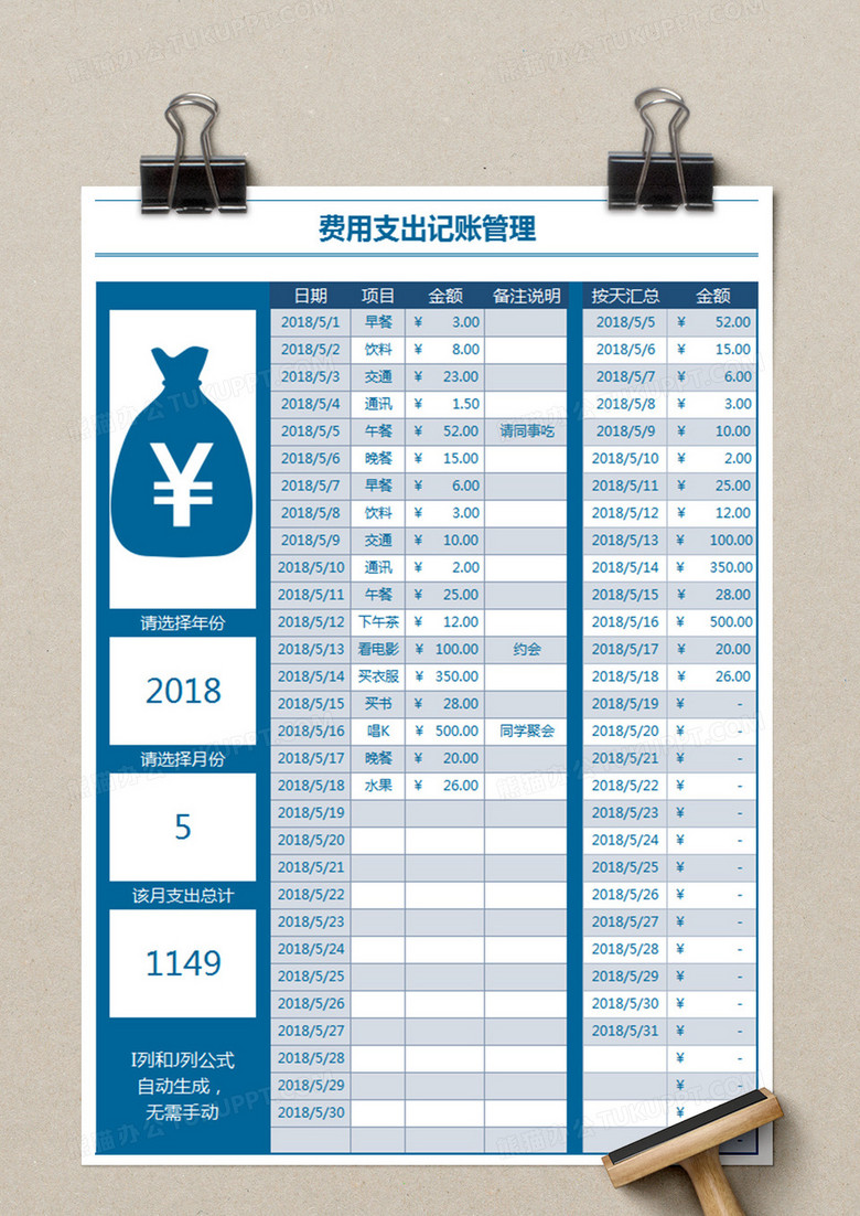 费用记账管理表Excel表格no.2