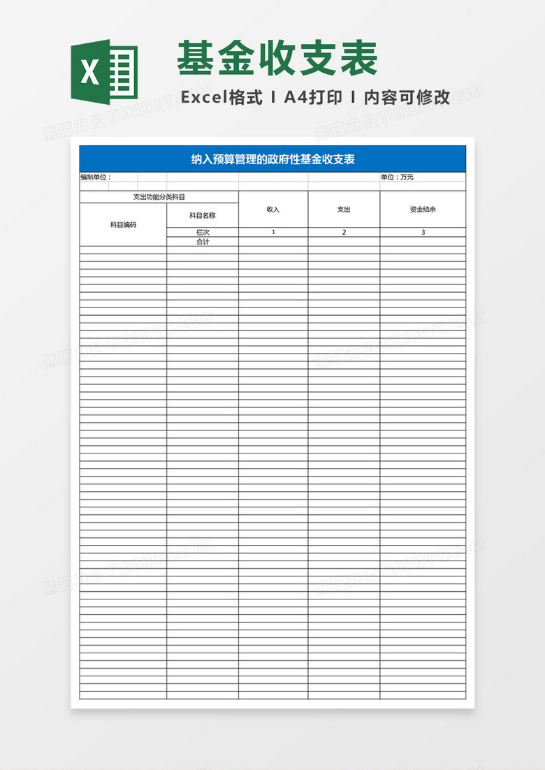 纳入预算管理的政府性基金收支表Excel模板