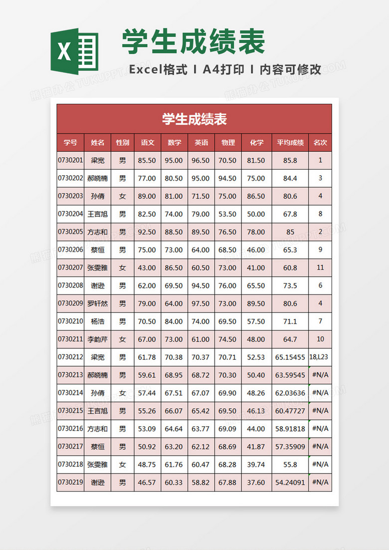 学生成绩管理表Excel表格