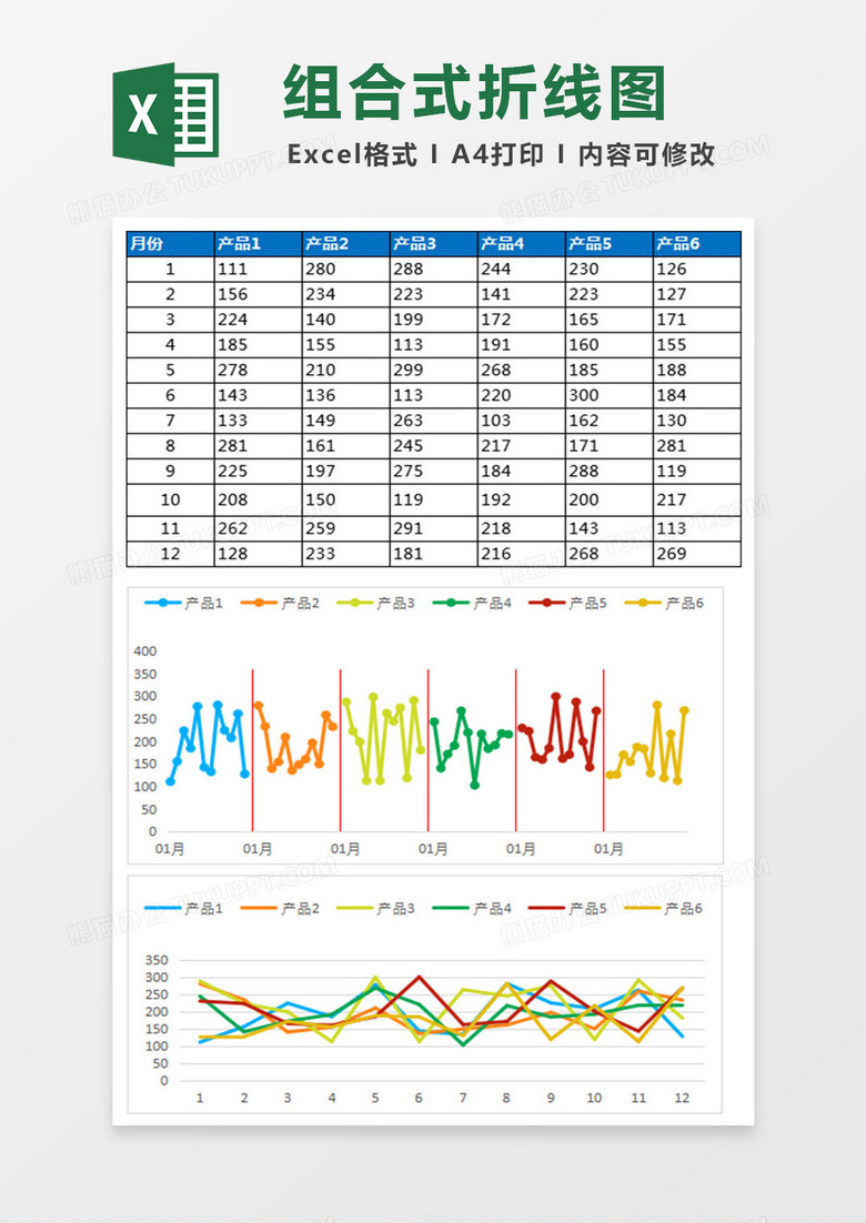 商务组合式折线图表Excel模版