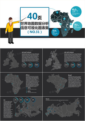 40页世界地图数据分析可视化PPT图表