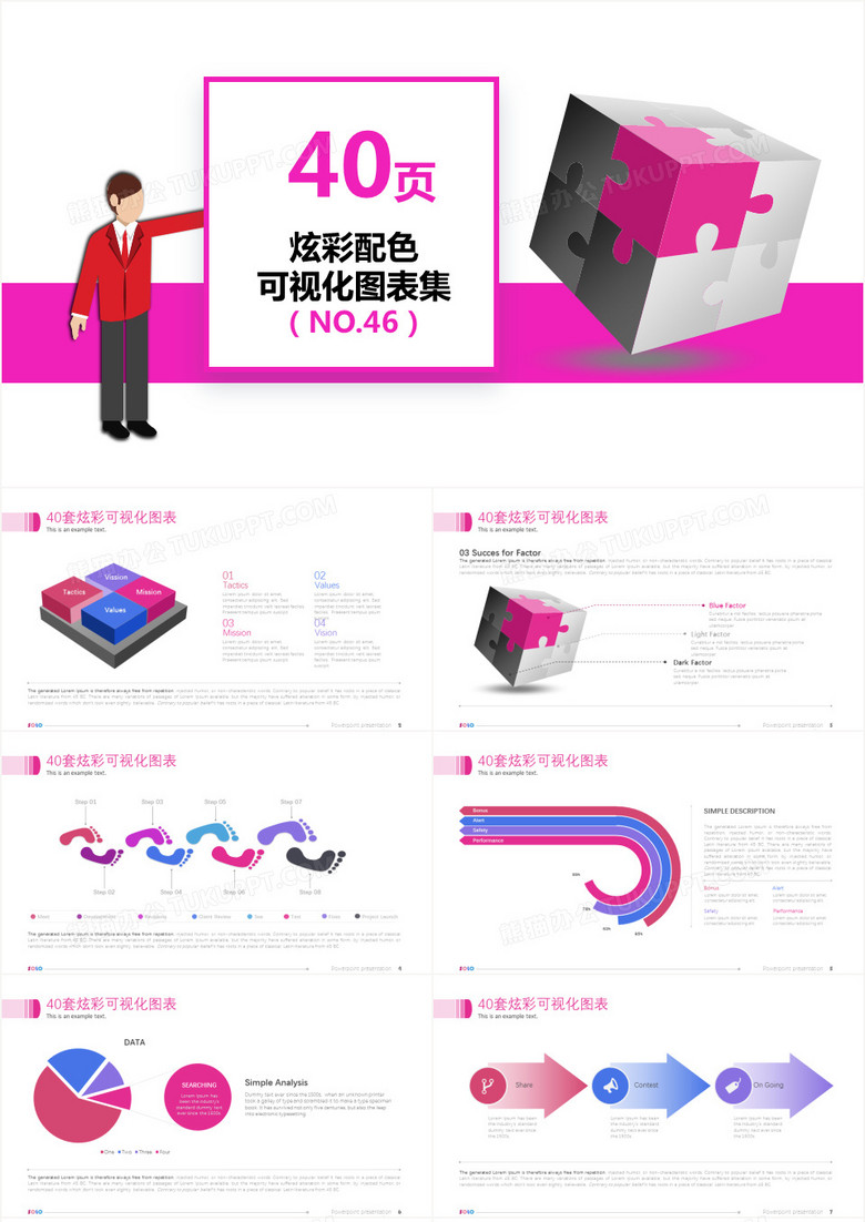 40套炫彩配色可视化图表PPT模板