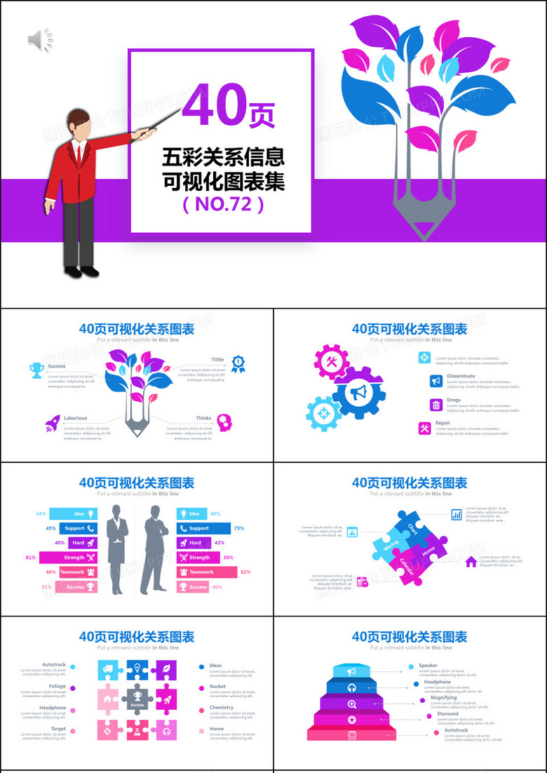 40页五彩缤纷关系信息可视化ppt图表