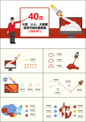 40页火箭小人大数据信息可视化PPT图表