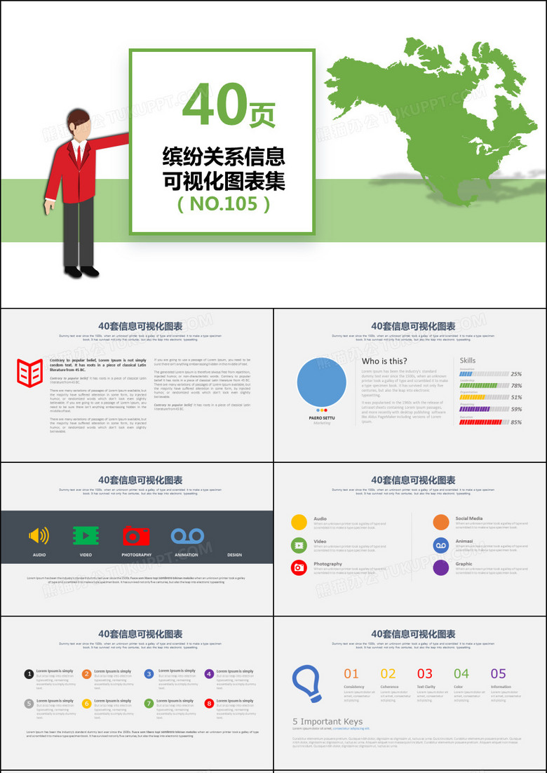 40页缤纷图形信息可视化PPT图表