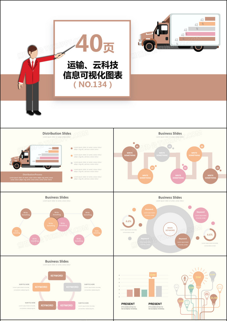 40页运输云科技信息可视化PPT图表