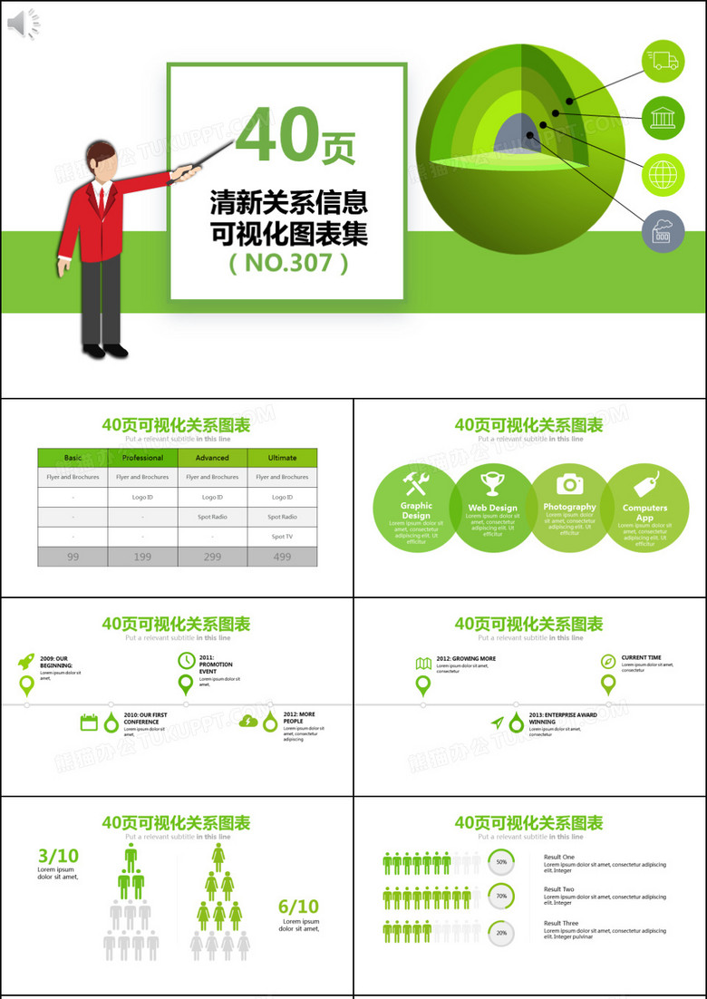 40页清新关系信息可视化ppt图表