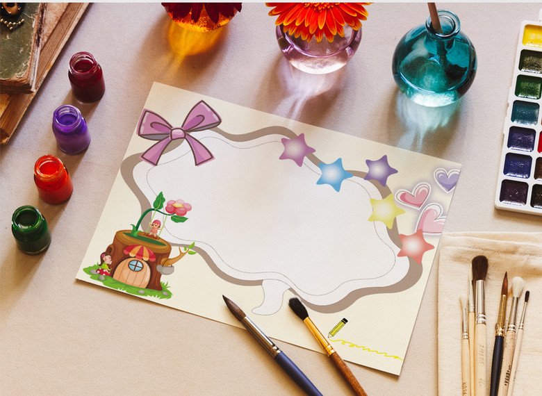 可爱蝴蝶结小报空白模板word边框