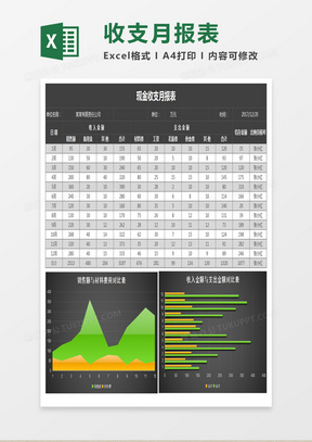 黑色商务风现金收支月报表Excel模板