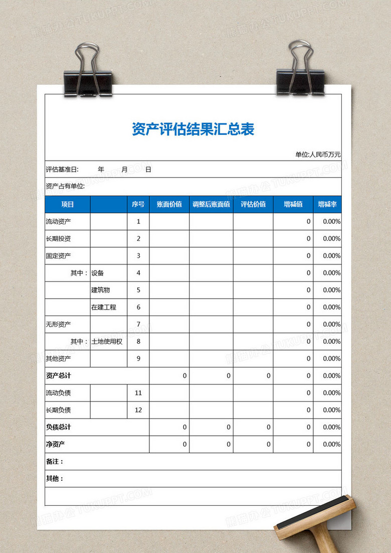 企业资产评估表评估结果汇总表excel模板下载 汇总表 熊猫办公