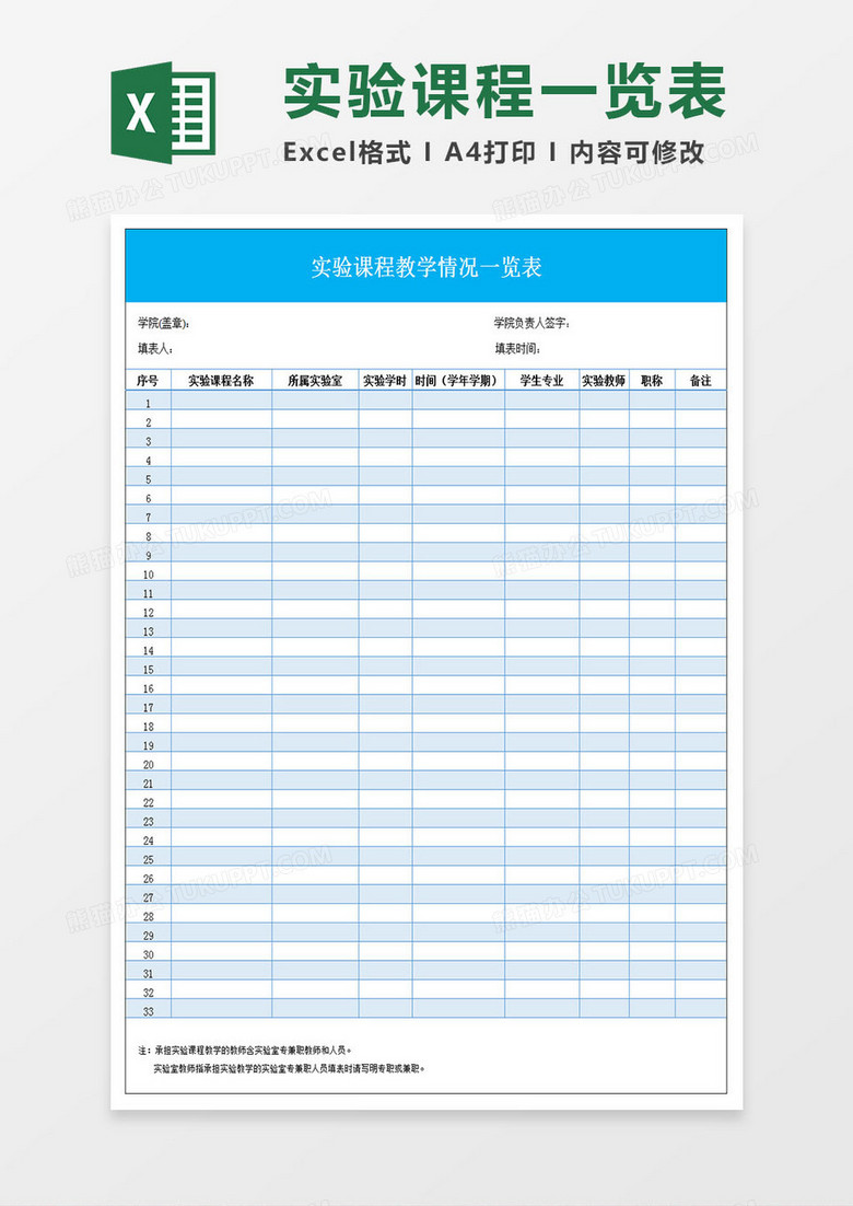 实验课程教学情况一览表