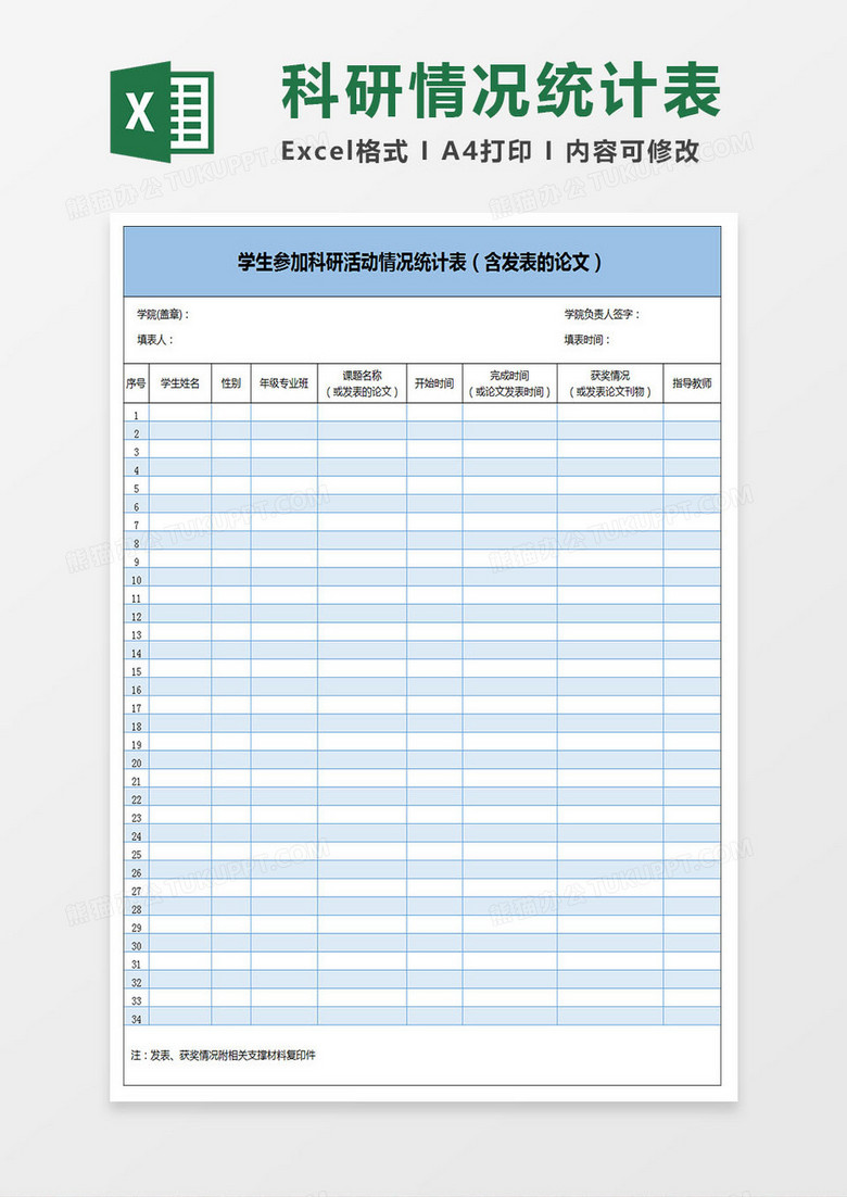 学生参加科研活动情况（含发表的论文）统计表