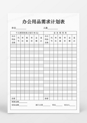 简洁办公用品需求计划表Word模板