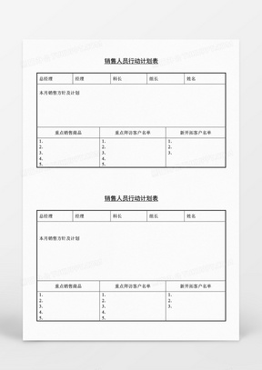 营销策划销售人员行动计划表Word模板