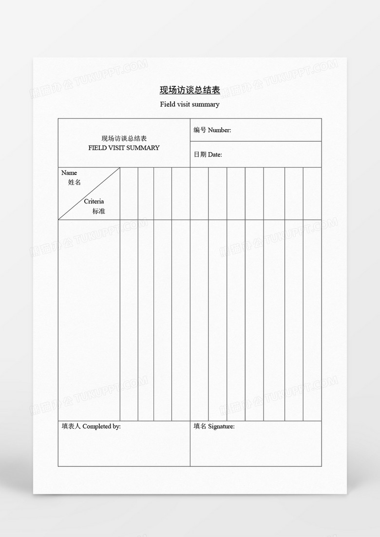 营销策划现场访谈总结表Word模板