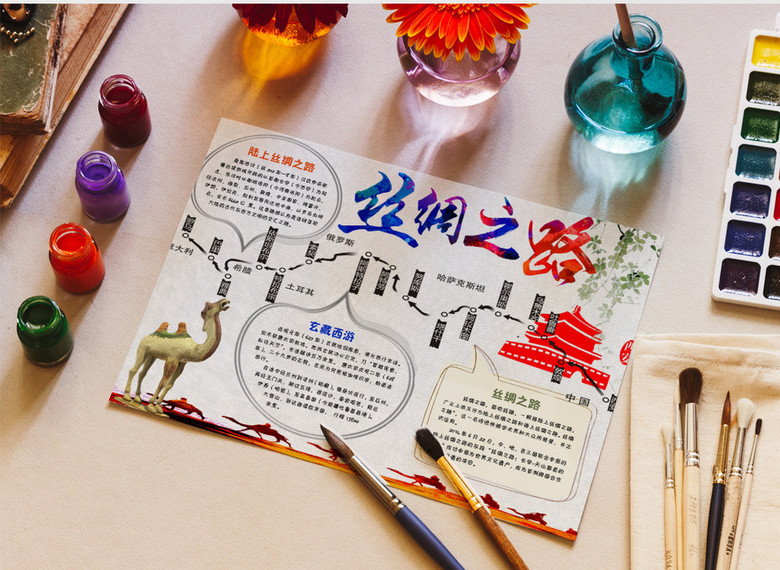 丝绸之路传统文化小报手抄报word模板no.