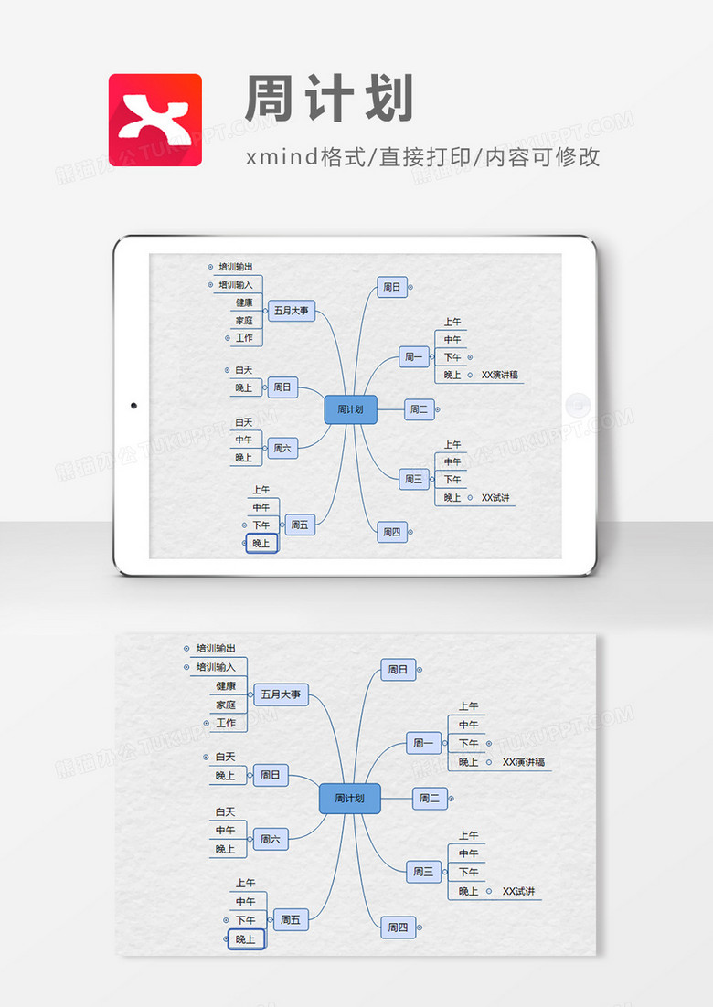 周计划制定方法思维导图XMind模板