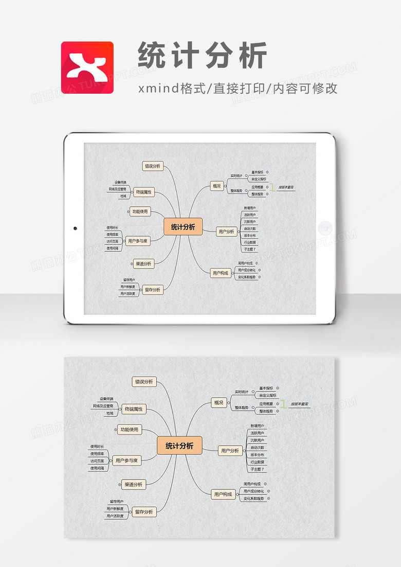 思维导图简洁统计分析XMind模板
