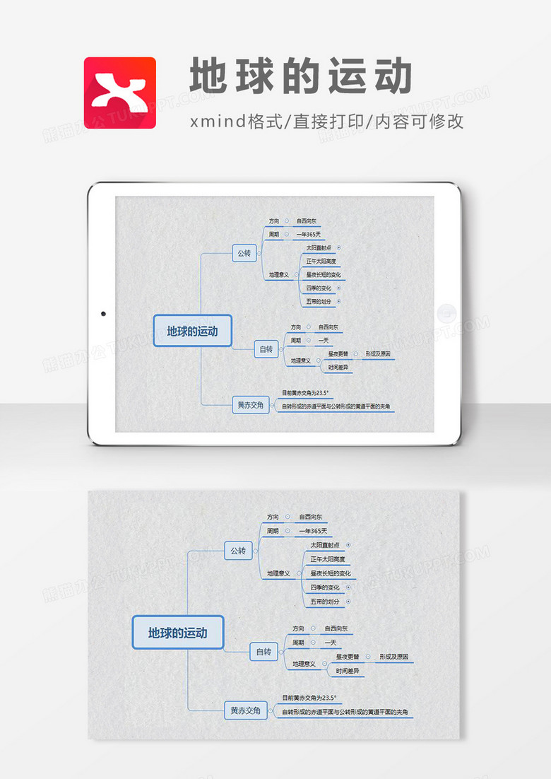 思维导图地球的运动简洁xmind模板