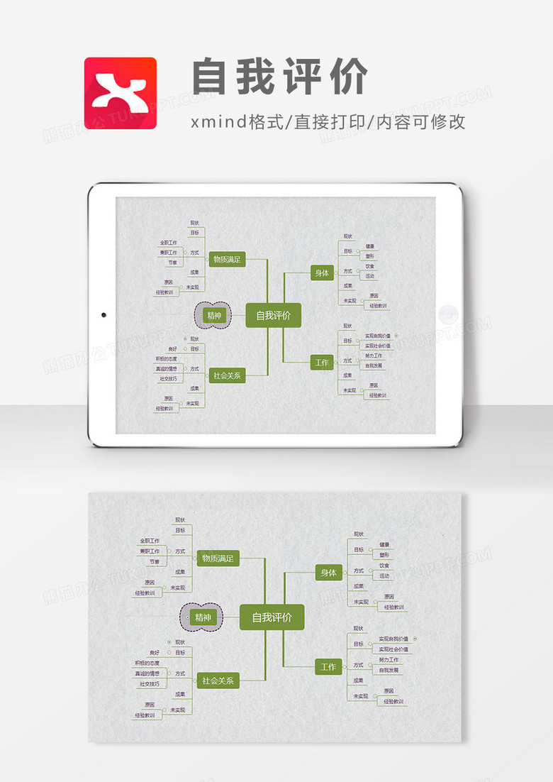 思维导图简约大气自我评价XMind模板